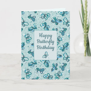 Doodle Bugs Butterflies - turquoise - birthday. Card