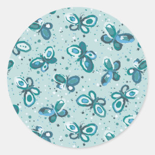 Doodle Bugs Butterflies - turquoise - pattern. Classic Round Sticker