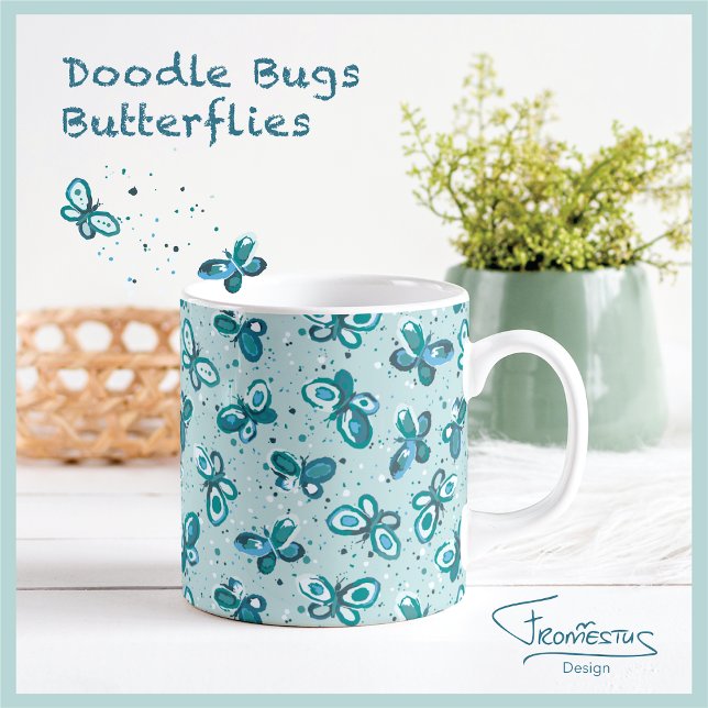 Doodle Bugs Butterflies - turquoise - pattern. Coffee Mug (Creator Uploaded)