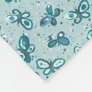 Doodle Bugs Butterflies - turquoise - pattern. Fleece Blanket