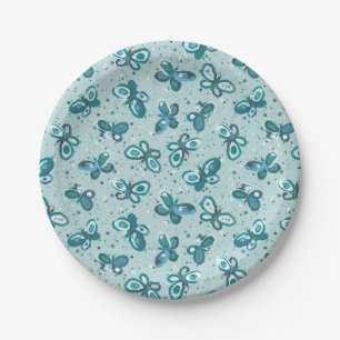 Doodle Bugs Butterflies - turquoise - pattern. Paper Plate