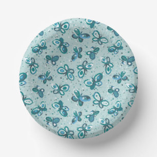 Doodle Bugs Butterflies - turquoise - pattern. Paper Plate