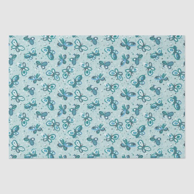 Doodle Bugs Butterflies - turquoise - pattern. Tissue Paper (Front)