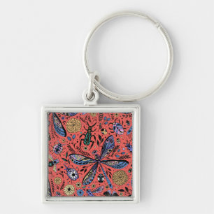 Doodle bugs on coral red key ring