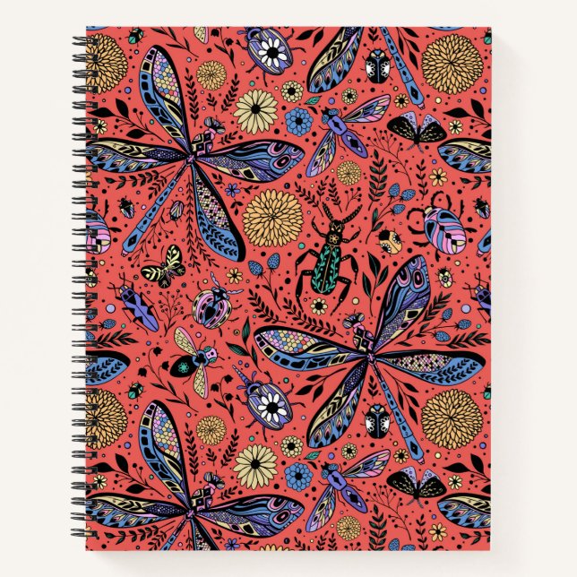 Doodle bugs on coral red notebook (Front)
