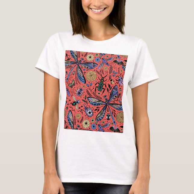 Doodle bugs on coral red T-Shirt (Front)