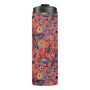 Doodle bugs on coral red thermal tumbler