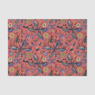 Doodle bugs on coral red tissue paper