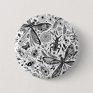 Doodle bugs on dark blue 6 cm round badge