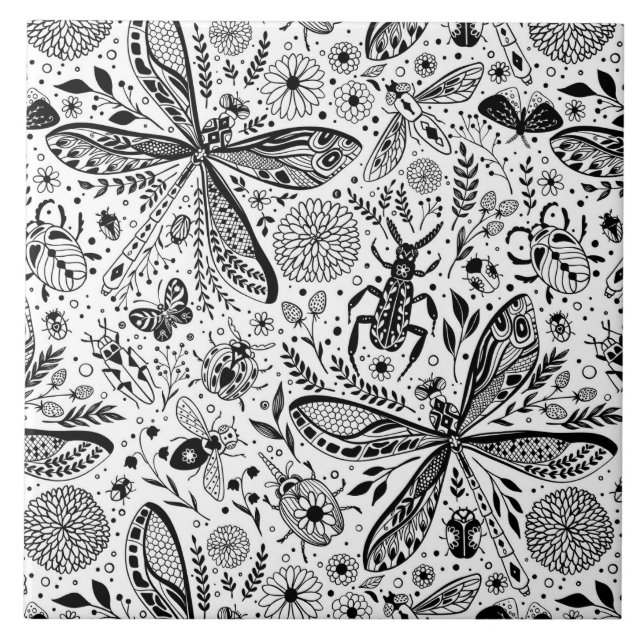 Doodle bugs on dark blue ceramic tile (Front)