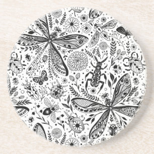 Doodle bugs on dark blue coaster