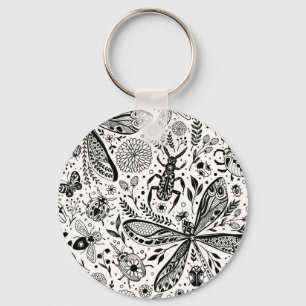 Doodle bugs on dark blue key ring