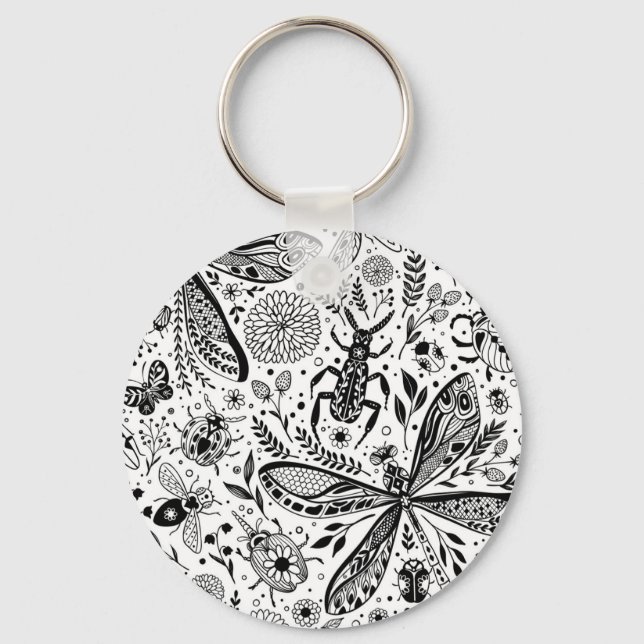 Doodle bugs on dark blue key ring (Front)
