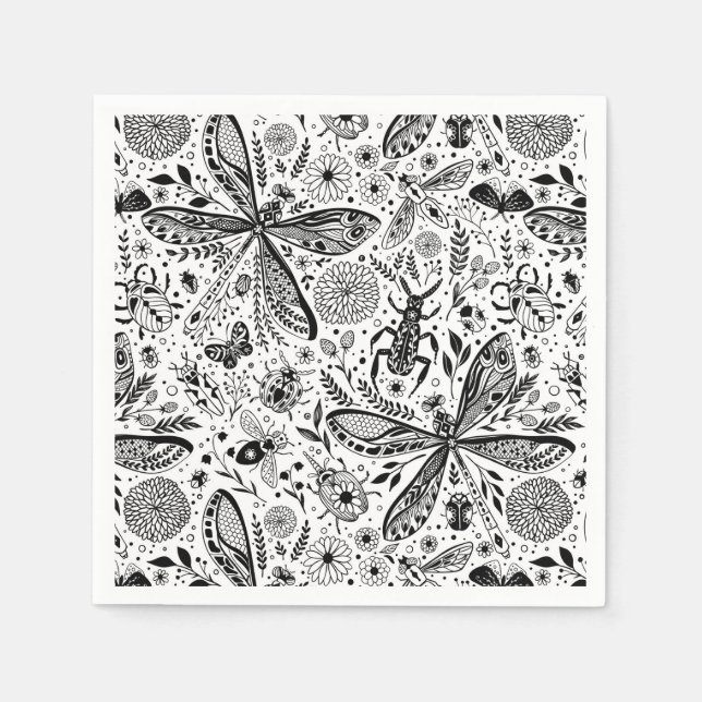 Doodle bugs on dark blue napkin (Front)