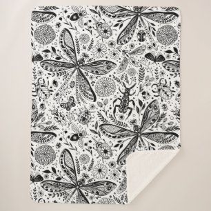 Doodle bugs on dark blue sherpa blanket