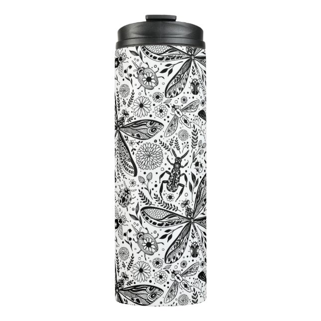 Doodle bugs on dark blue thermal tumbler (Front)
