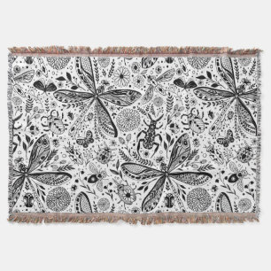 Doodle bugs on dark blue throw blanket