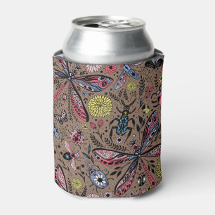 Doodle bugs on mocha brown can cooler