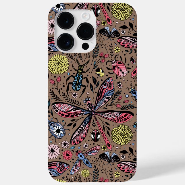 Doodle bugs on mocha brown Case-Mate iPhone case (Back)