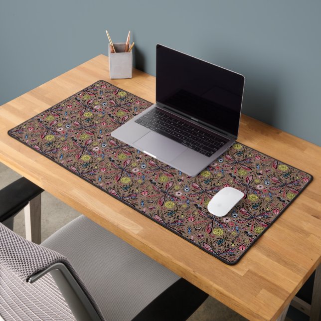 Doodle bugs on mocha brown desk mat (Office 2)