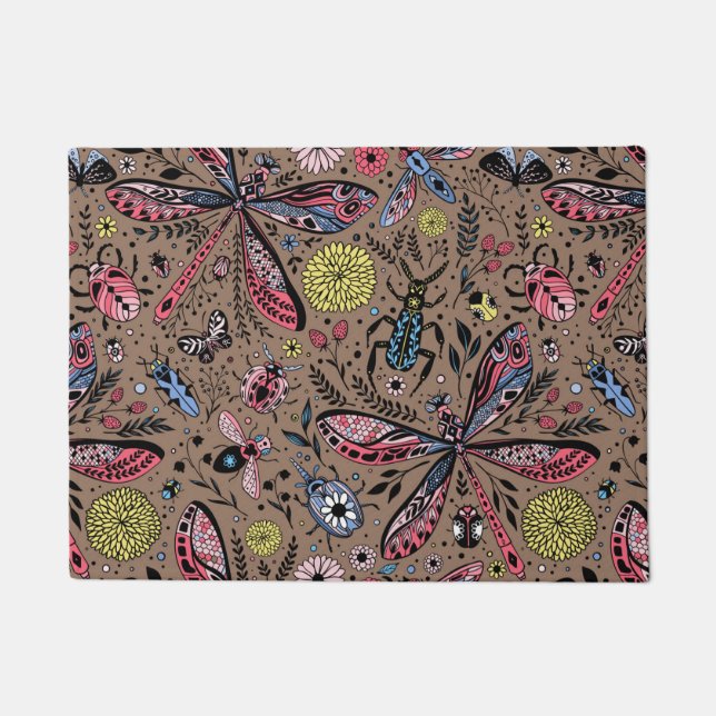 Doodle bugs on mocha brown doormat (Front)