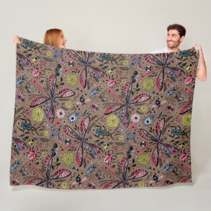 Doodle bugs on mocha brown fleece blanket