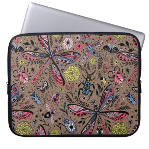 Doodle bugs on mocha brown laptop sleeve