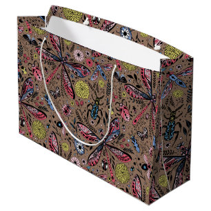 Doodle bugs on mocha brown large gift bag