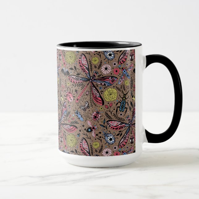 Doodle bugs on mocha brown mug (Right)