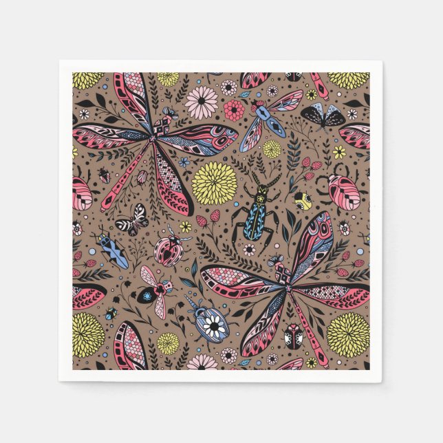 Doodle bugs on mocha brown napkin (Front)