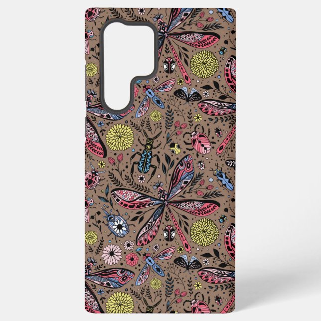 Doodle bugs on mocha brown samsung galaxy s22 ultra case (Back)