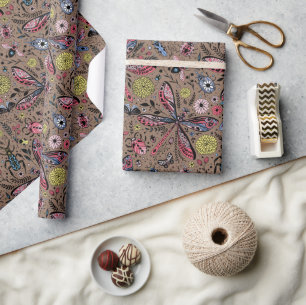 Doodle bugs on mocha brown wrapping paper