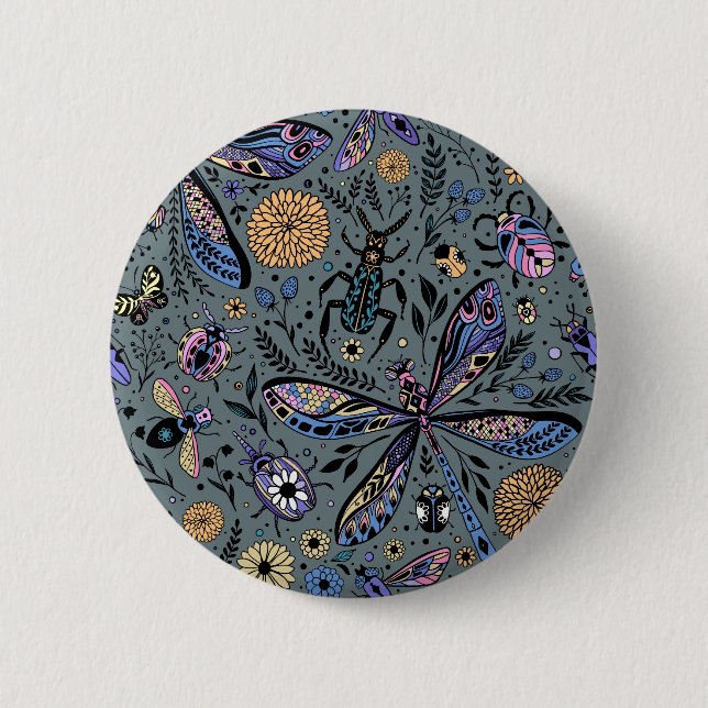Doodle bugs on slater grey 6 cm round badge (Front)