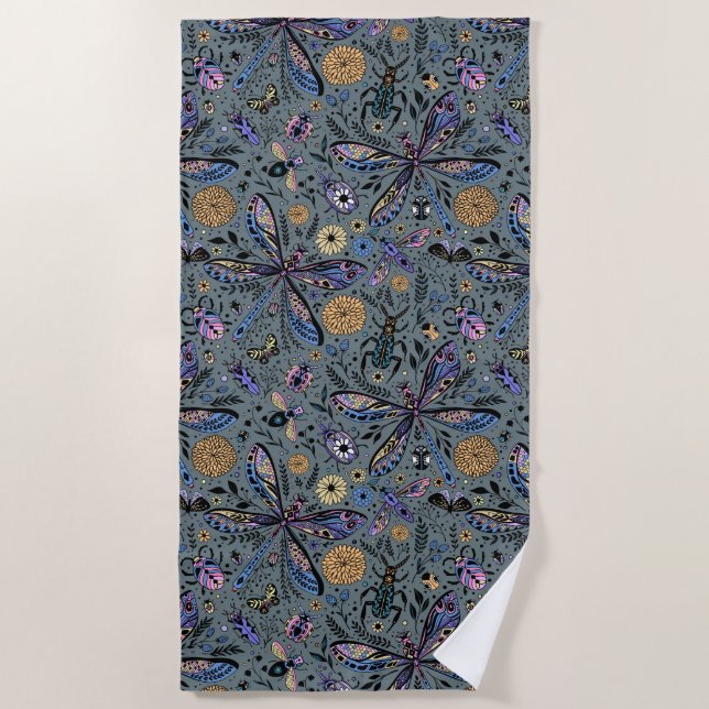 Doodle bugs on slater grey beach towel (Front)
