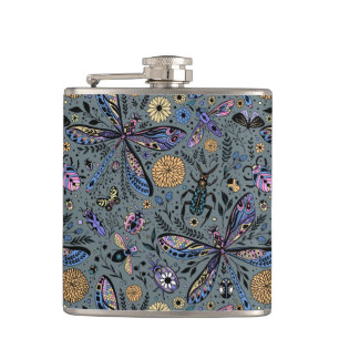 Doodle bugs on slater grey hip flask