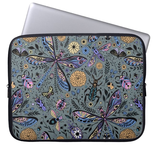 Doodle bugs on slater grey laptop sleeve (Front)