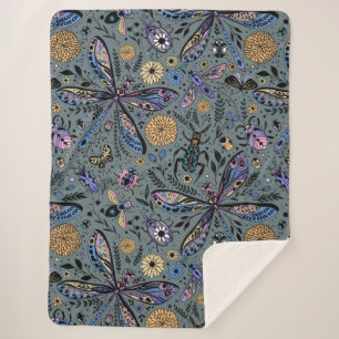 Doodle bugs on slater grey sherpa blanket