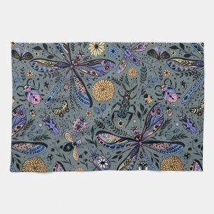 Doodle bugs on slater grey tea towel