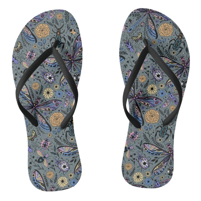 Doodle bugs on slater grey thongs (Footbed)