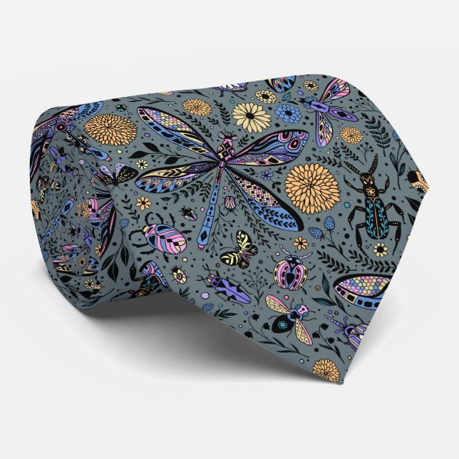 Doodle bugs on slater grey tie (Rolled)
