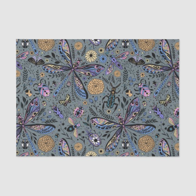 Doodle bugs on slater grey tissue paper (Front)