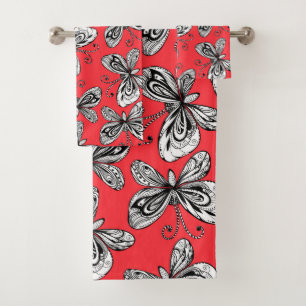 Doodle butterflies pattern bath towel set