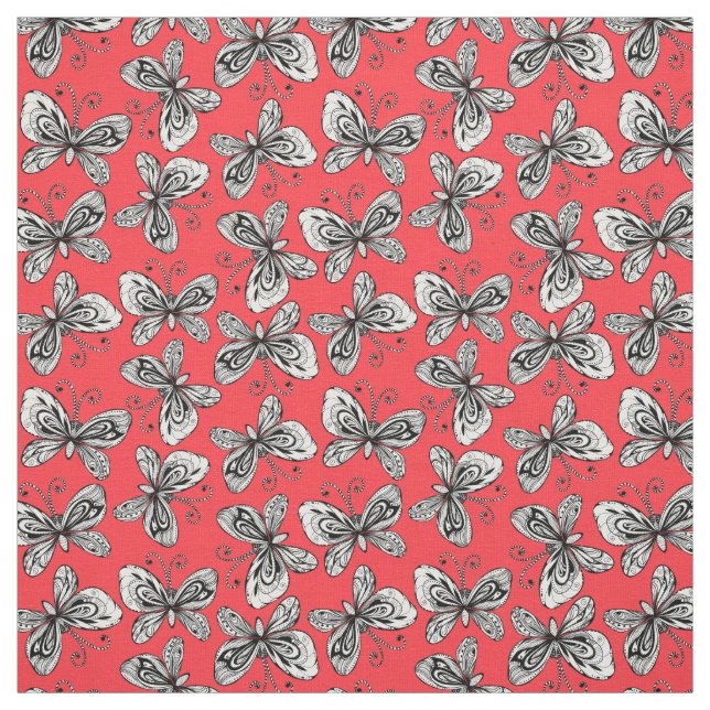 Doodle butterflies pattern fabric (Swatch)
