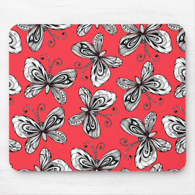 Doodle butterflies pattern mouse pad (Front)