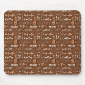 Doodle Cafe Pattern with Heart Mocha Espresso Mouse Pad