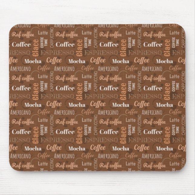 Doodle Cafe Pattern with Heart Mocha Espresso Mouse Pad (Front)