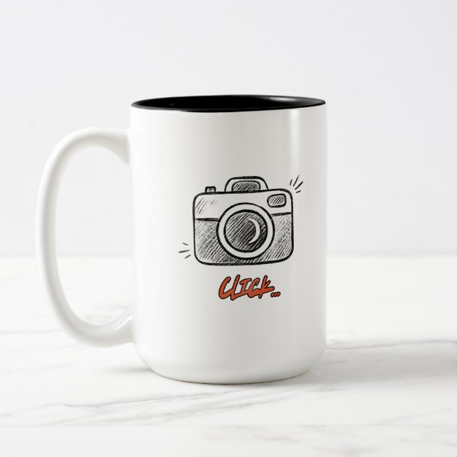 Doodle Camera Click Typography Minimal  Two-Tone Coffee Mug (Left)