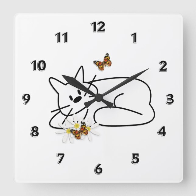 Doodle Cat Square Wall Clock (Front)