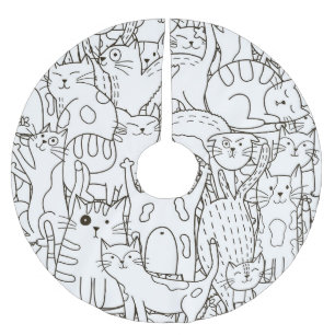 Doodle cats: black and white. brushed polyester tree skirt