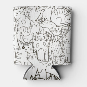 Doodle cats: black and white. can cooler